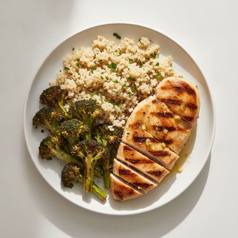 Grilled Chicken Breast with Quinoa and Roasted Broccoli