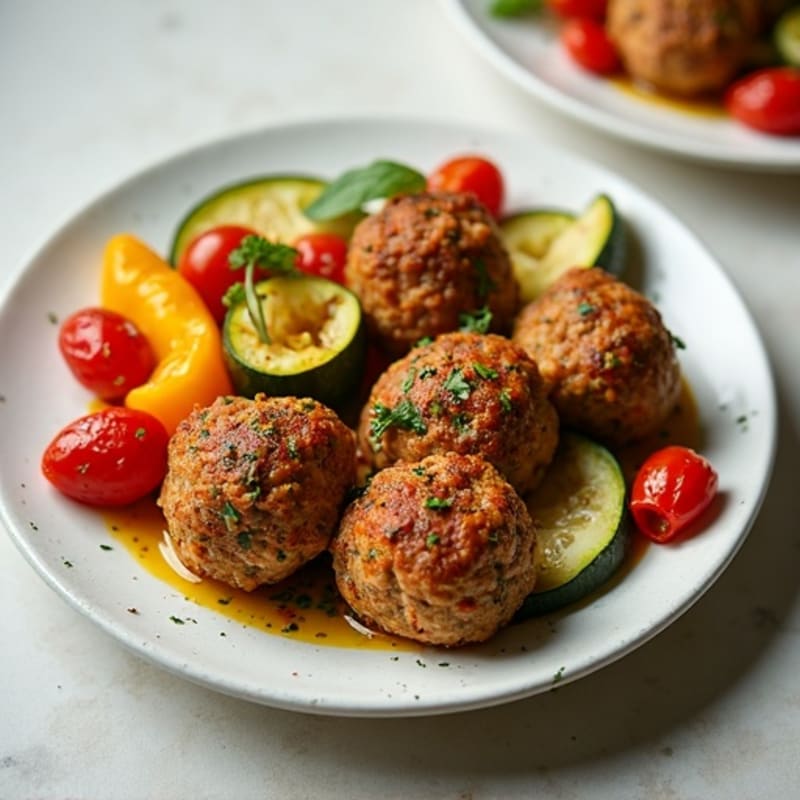 Herb-Seasoned Turkey Meatballs with Roasted Vegetables