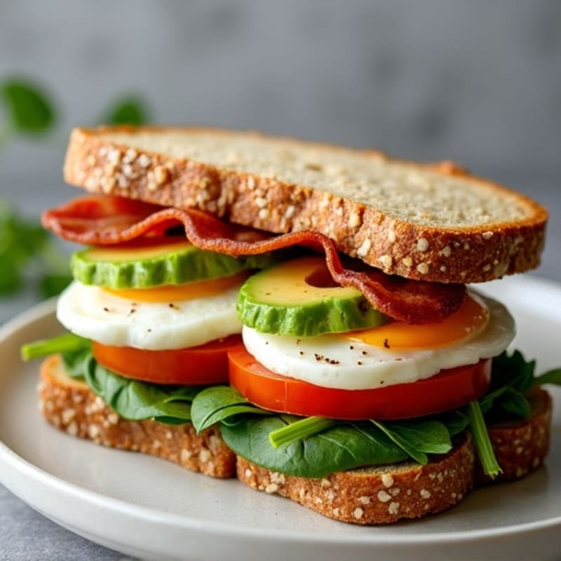 Creamy Avocado, Crispy Bacon, Fresh Greens & Tomato Sandwich