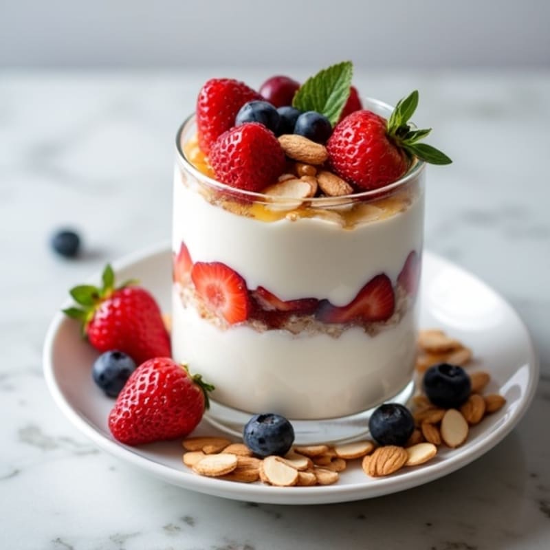 Silky Greek Yogurt Protein Parfait with Mixed Berries and Almonds