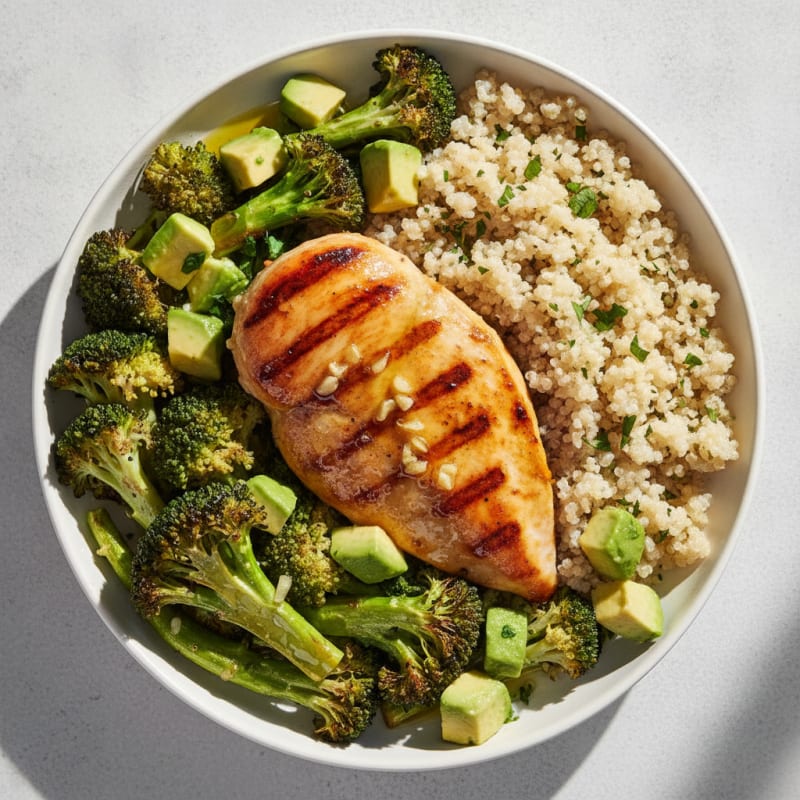 Grilled Chicken Breast with Quinoa and Roasted Broccoli