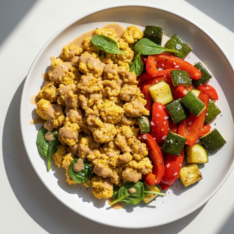Creamy Spiced Tofu Scramble with Roasted Vegetables