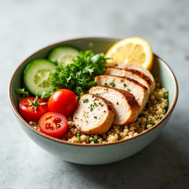 Herb-Marinated Chicken and Quinoa Bowl with Fresh Vegetables