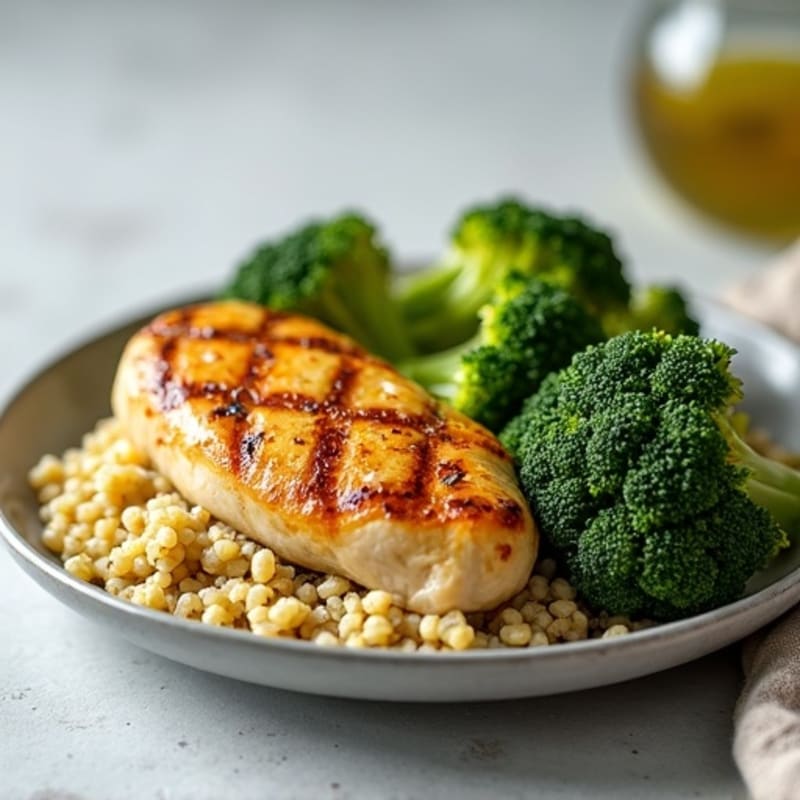 Grilled Chicken Breast with Quinoa and Roasted Broccoli