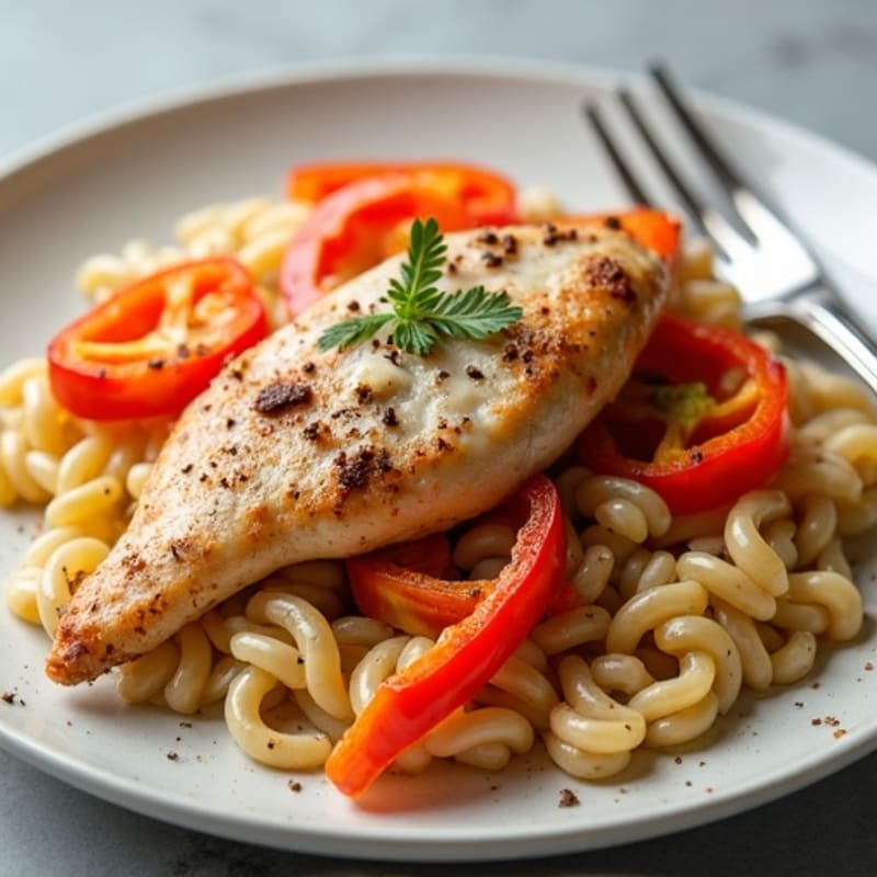 Spicy Cajun Chicken with Creamy Whole Wheat Pasta and Fresh Bell Peppers