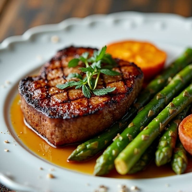 Pan-Seared Steak with Roasted Asparagus and Crispy Sweet Potatoes