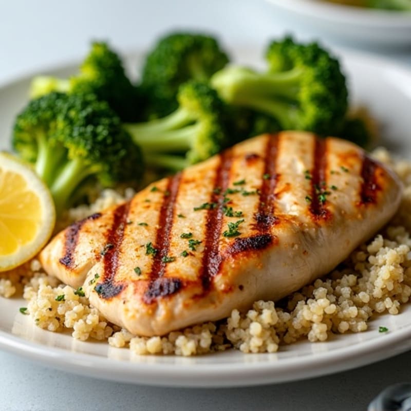 Grilled Chicken Breast with Quinoa and Roasted Broccoli