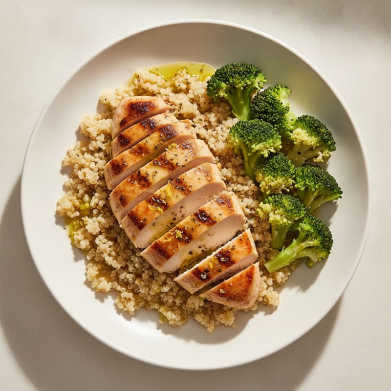 Grilled Chicken Breast with Quinoa and Steamed Broccoli