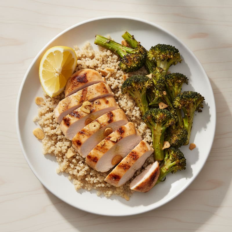 Grilled Chicken Breast with Quinoa and Roasted Broccoli