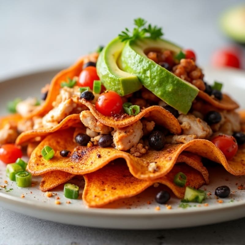Crispy Roasted Sweet Potato Nachos with Spiced Chicken