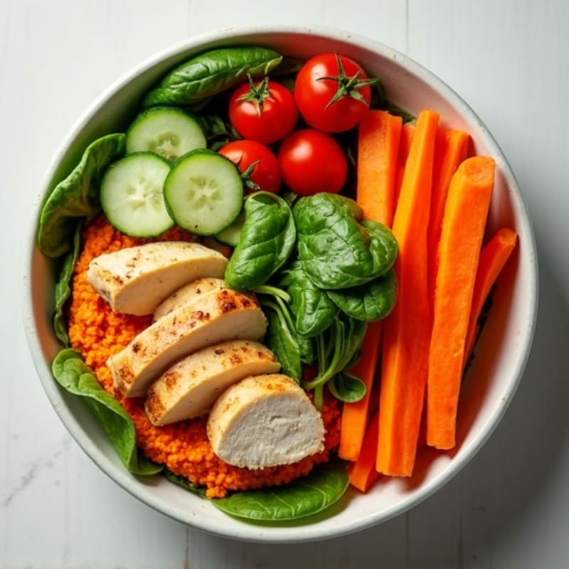 Roasted Red Pepper Hummus Bowl with Fresh Vegetables