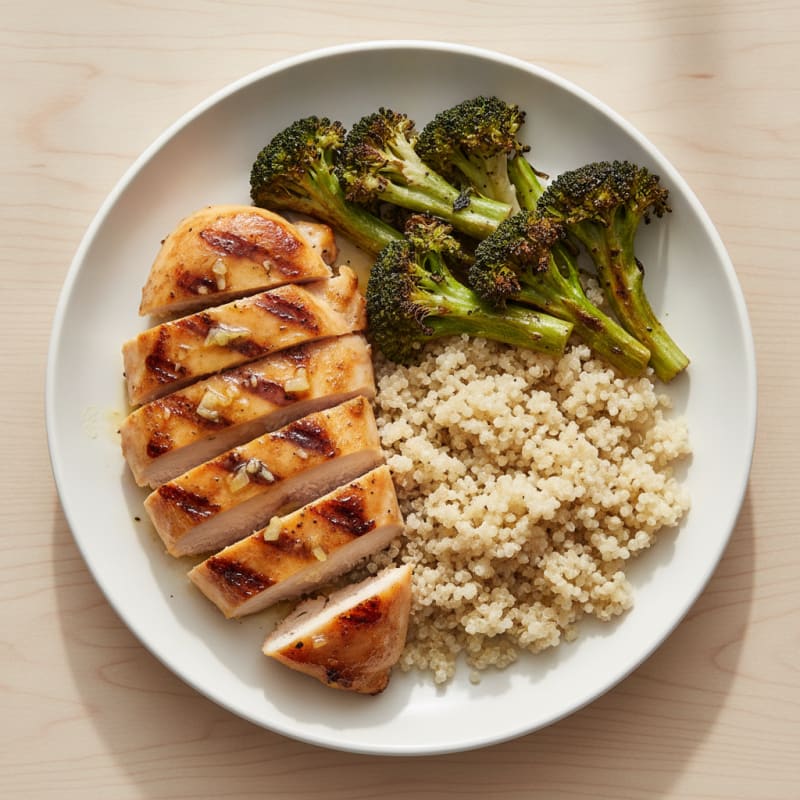 Grilled Chicken Breast with Quinoa and Roasted Broccoli