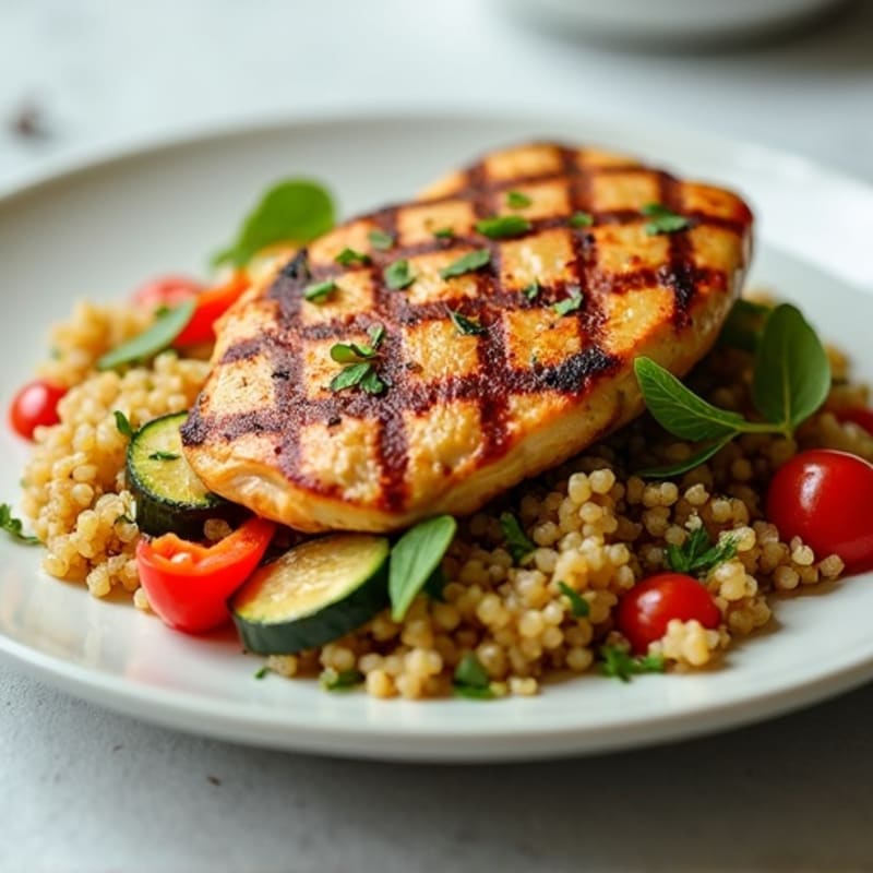 Grilled Chicken Breast with Roasted Vegetable Quinoa Salad