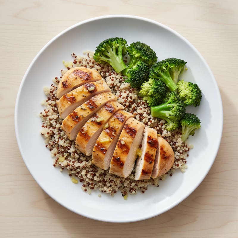 Grilled Chicken Breast with Quinoa and Steamed Broccoli