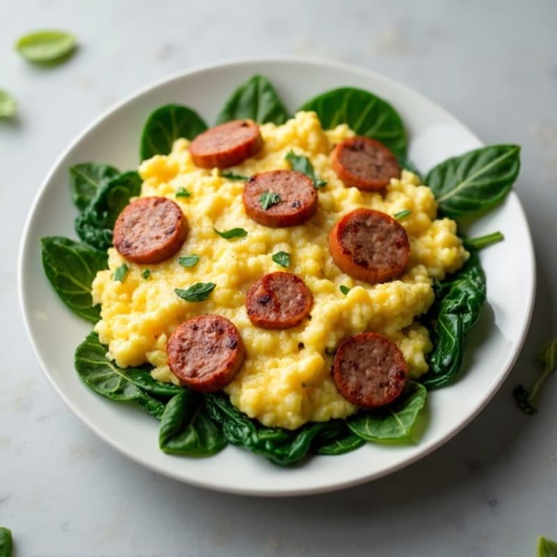 Egg White Scramble with Turkey Sausage and Wilted Spinach