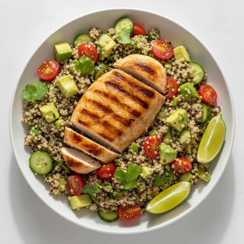 Grilled Chicken Breast with Creamy Avocado Quinoa Salad