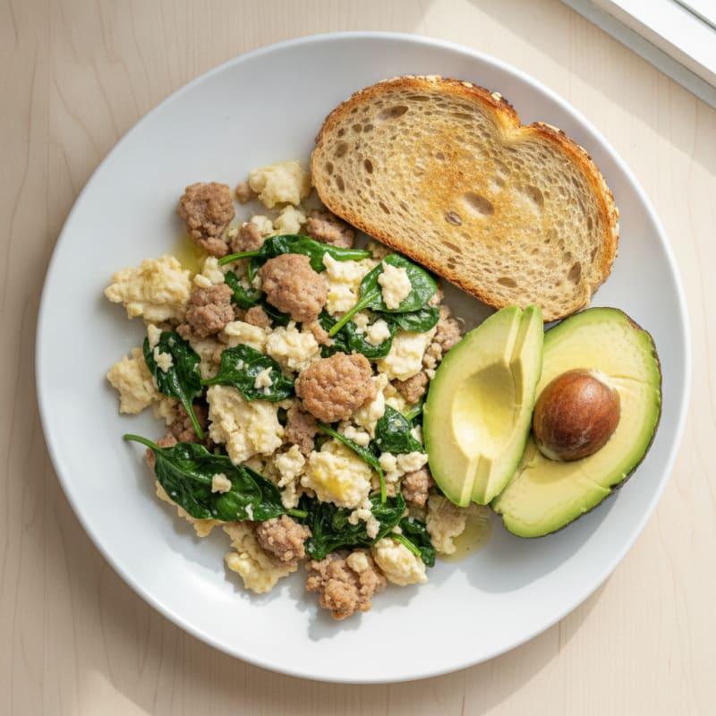 Egg White Scramble with Turkey Sausage and Spinach