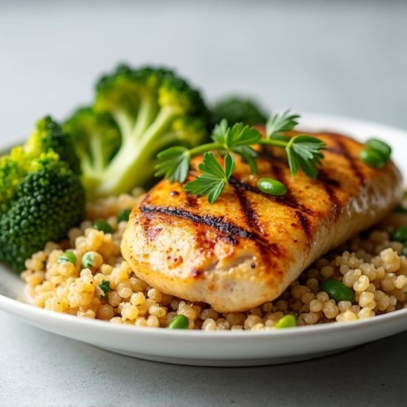 Grilled Chicken Breast with Quinoa and Roasted Broccoli