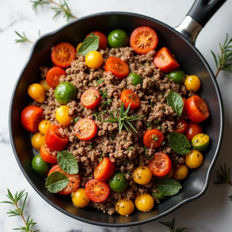 Herb-Seasoned Lean Ground Beef Skillet with Roasted Vegetables