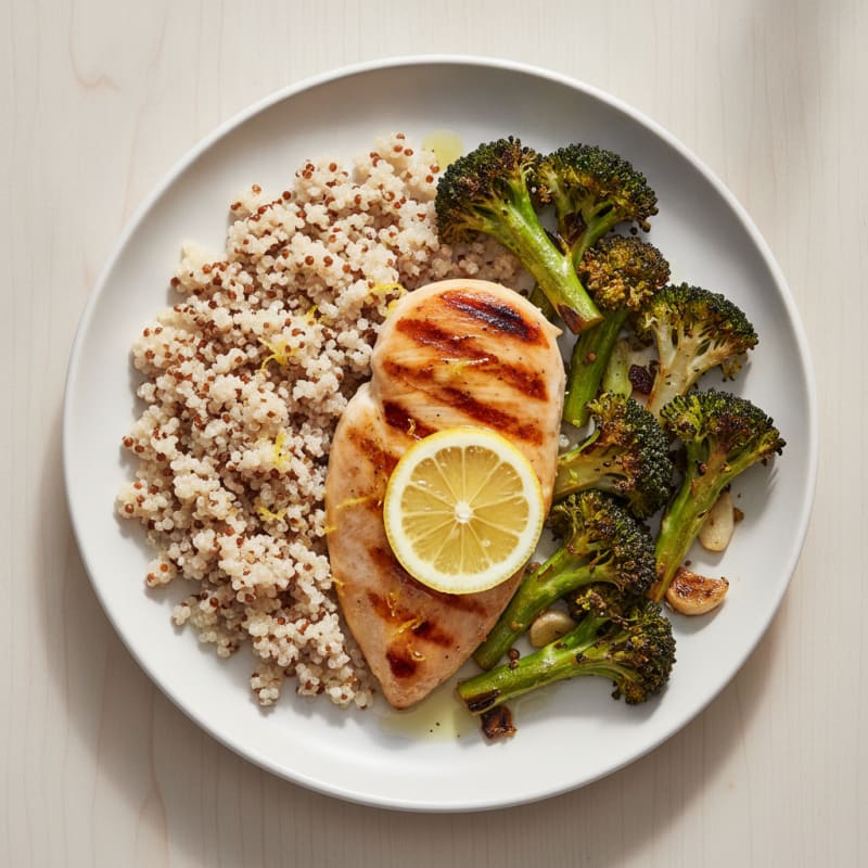 Grilled Chicken Breast with Quinoa and Roasted Broccoli