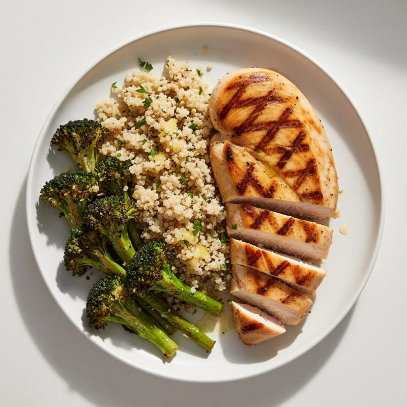Grilled Chicken Breast with Quinoa and Roasted Broccoli