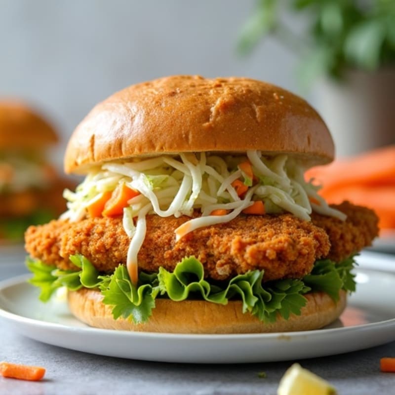 Crispy Air-Fried Chicken Breast Sandwich with Fresh Slaw