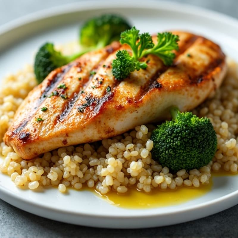 Grilled Chicken Breast with Quinoa and Roasted Broccoli