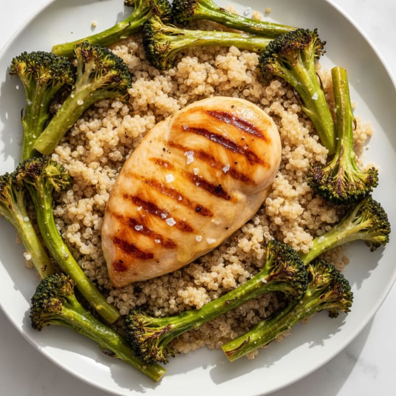 Grilled Chicken Breast with Quinoa and Roasted Broccoli