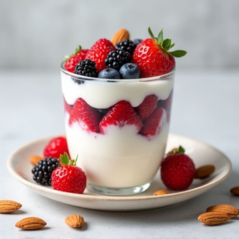 Greek Yogurt Protein Parfait with Mixed Berries and Almonds