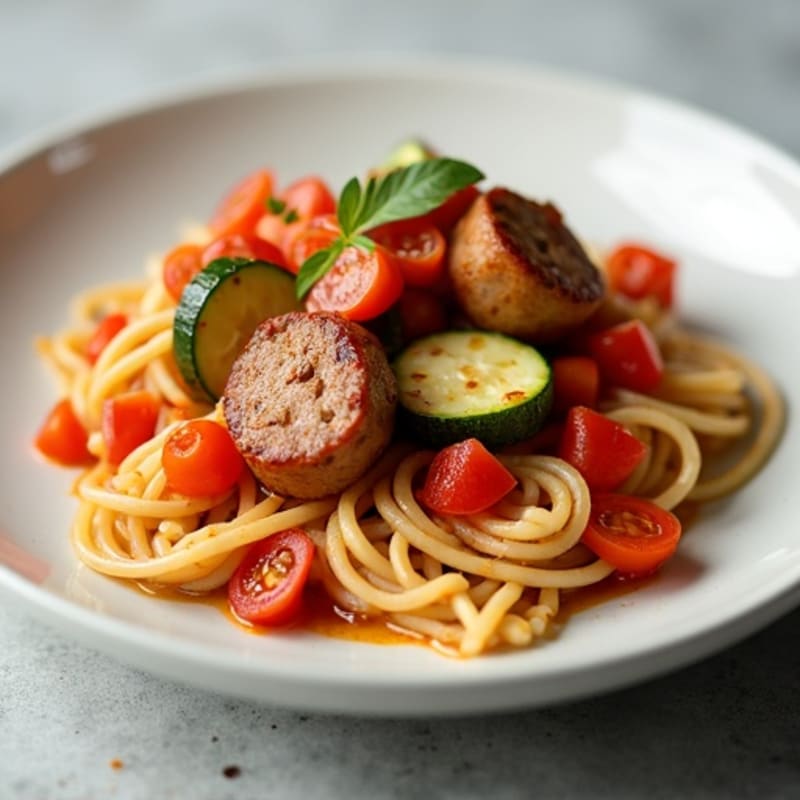 Hearty Lean Turkey Sausage and Vegetable Ragu with Whole Wheat Pasta