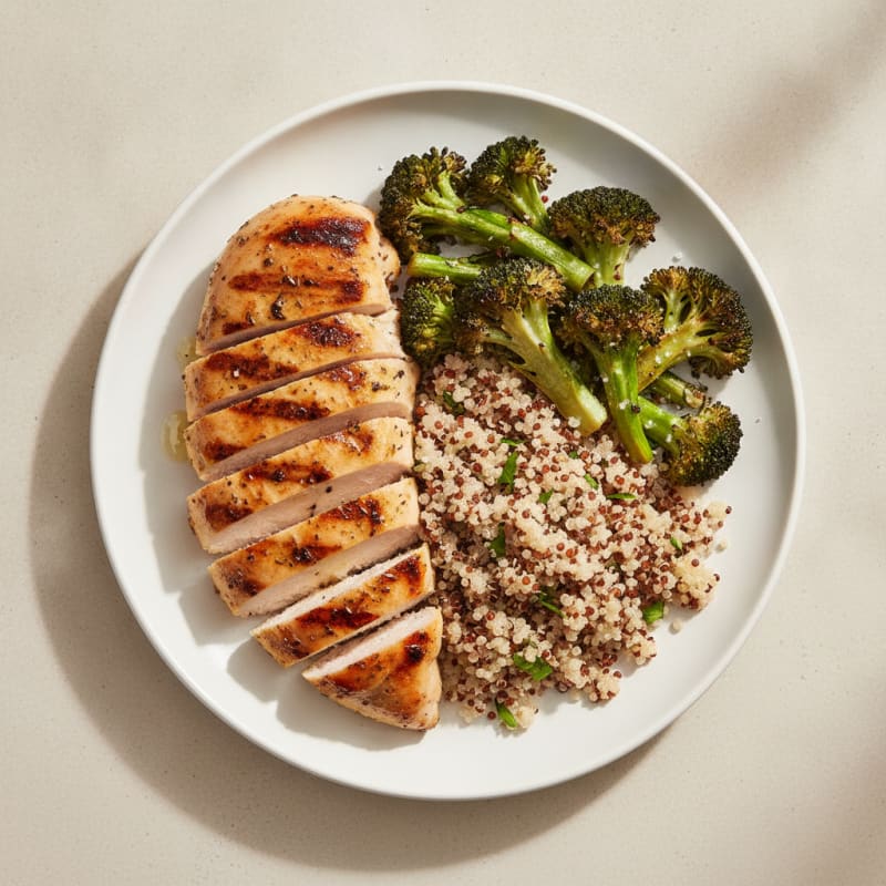 Grilled Chicken Breast with Quinoa and Roasted Broccoli