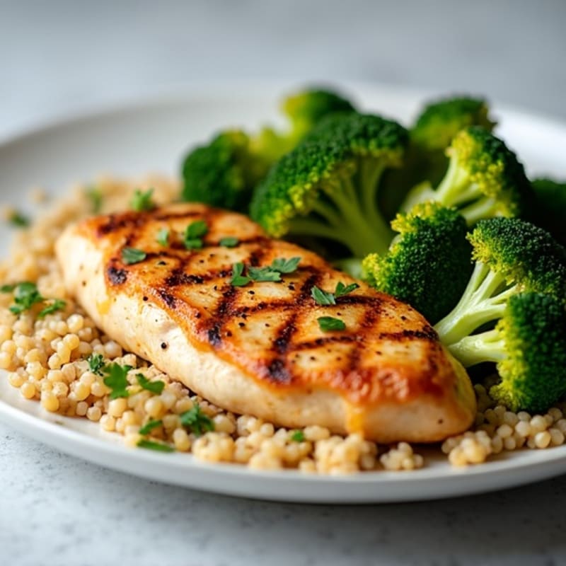 Grilled Chicken Breast with Quinoa and Roasted Broccoli