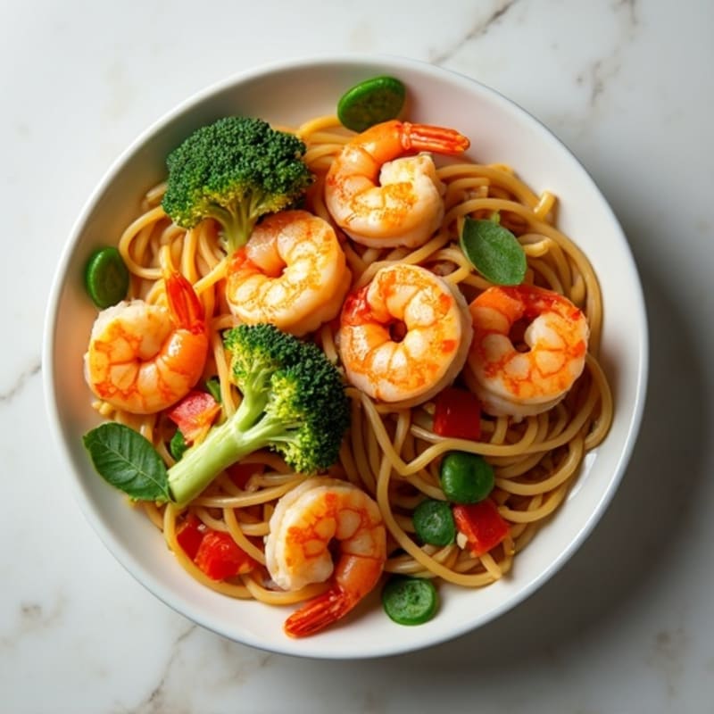 Shrimp Peanut Noodles with Crispy Vegetables