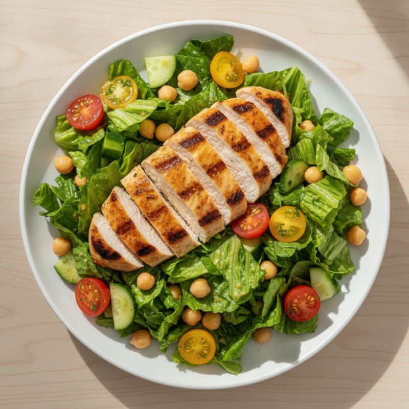Grilled Chicken Breast with Crisp Romaine and Chickpea Salad