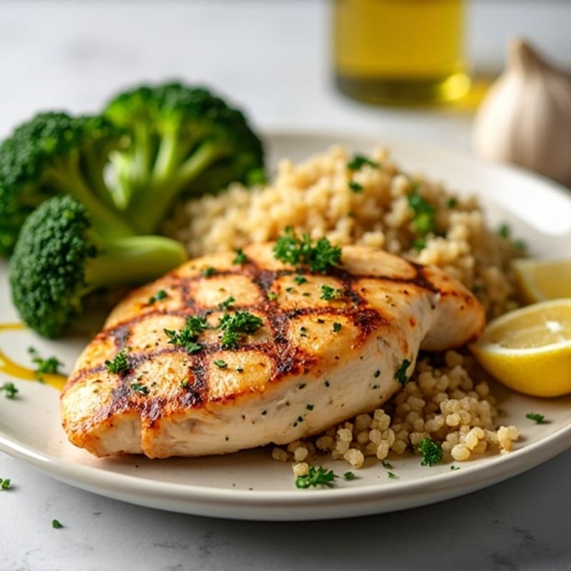 Grilled Lemon Herb Chicken Breast with Quinoa and Roasted Broccoli