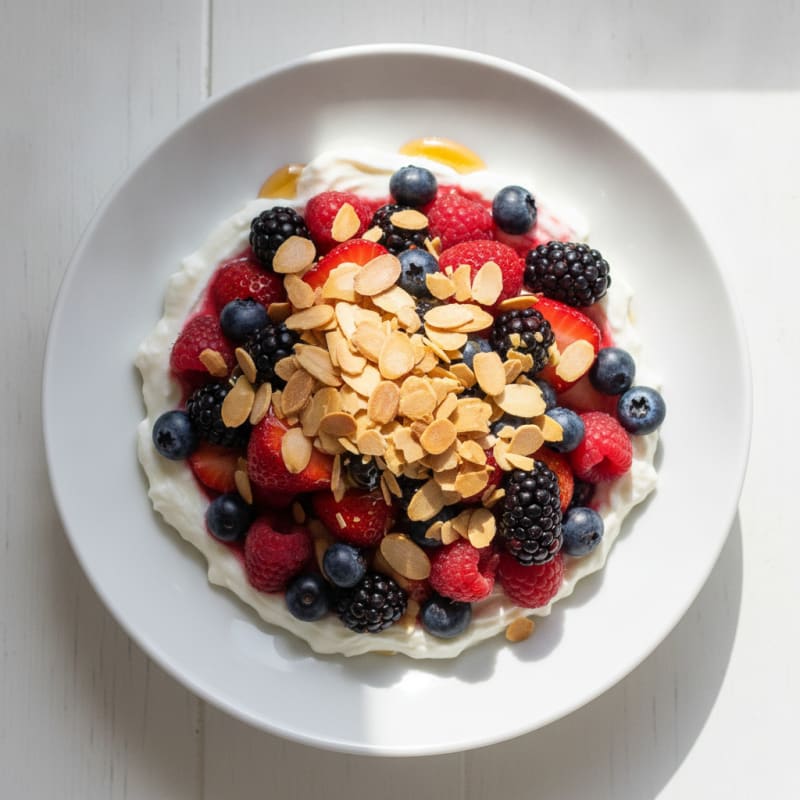 Greek Yogurt Protein Parfait with Mixed Berries and Almonds