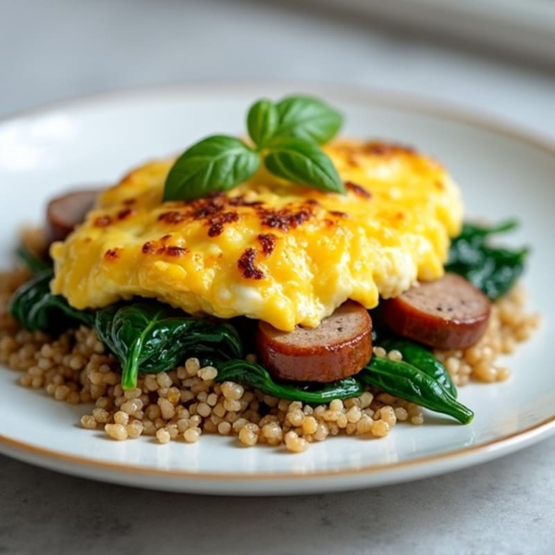 Egg White Scramble with Turkey Sausage and Sautéed Spinach