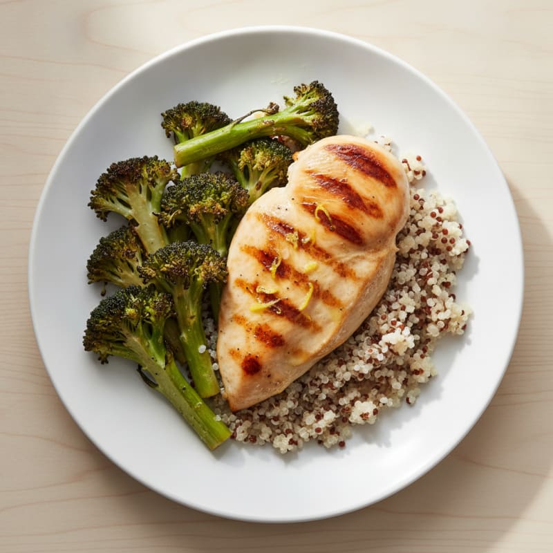 Grilled Chicken Breast with Quinoa and Roasted Broccoli