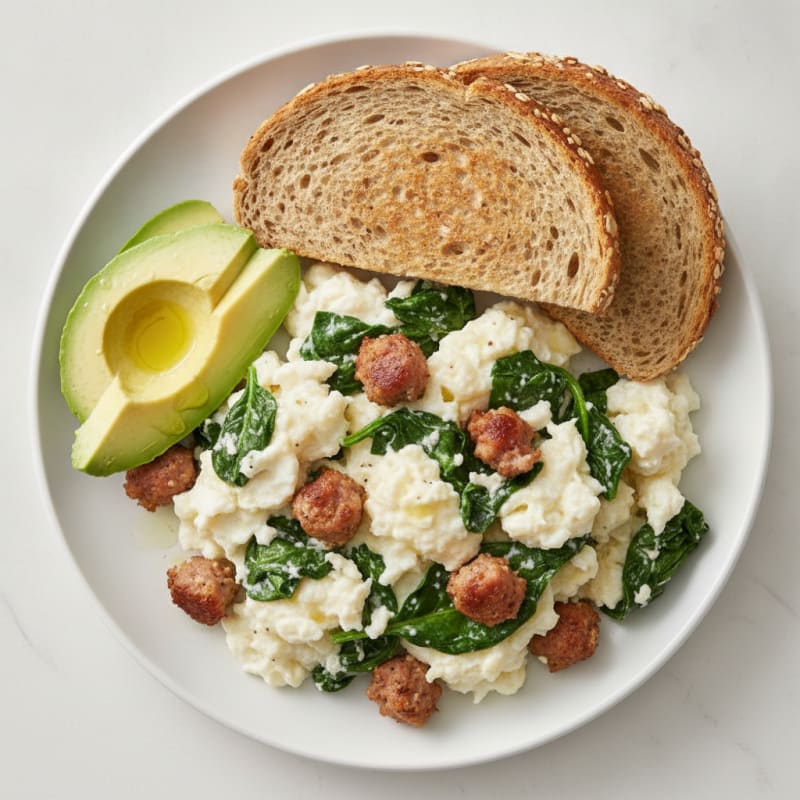 Egg White Scramble with Spinach and Turkey Sausage