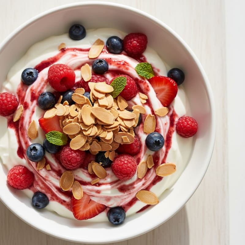 Greek Yogurt Protein Parfait with Mixed Berries and Almonds