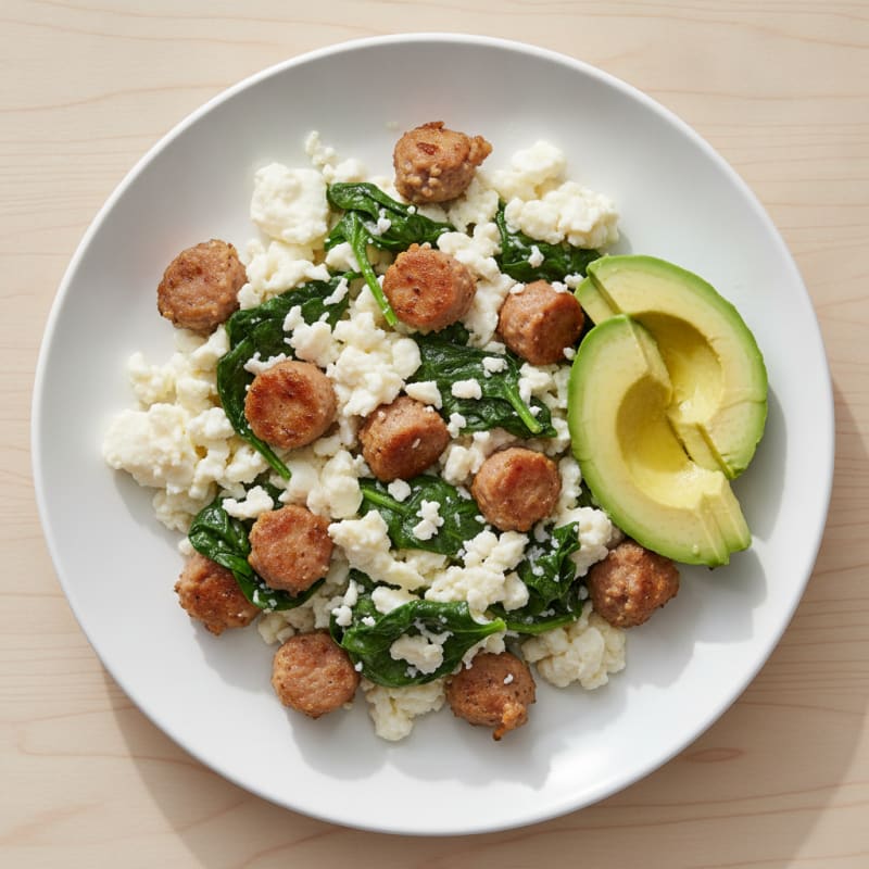 Egg White and Spinach Scramble with Turkey Sausage