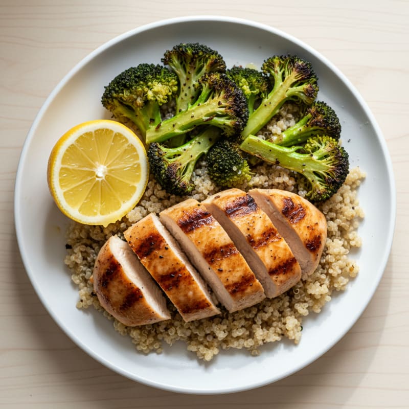 Grilled Chicken Breast with Roasted Broccoli and Quinoa