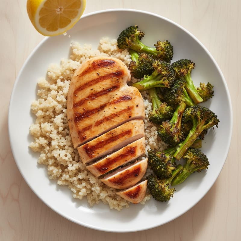Grilled Chicken Breast with Quinoa and Roasted Broccoli