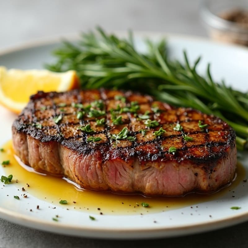 Herb-Crusted Pan Seared Steak with Roasted Garlic