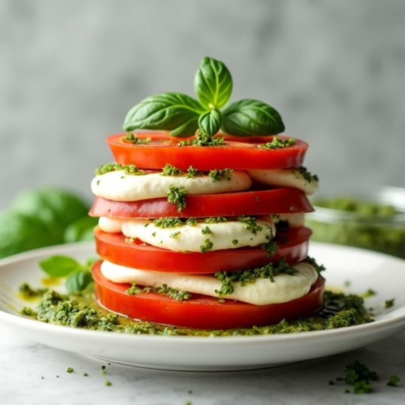 Fresh Basil Pesto Tomato Mozzarella Stack