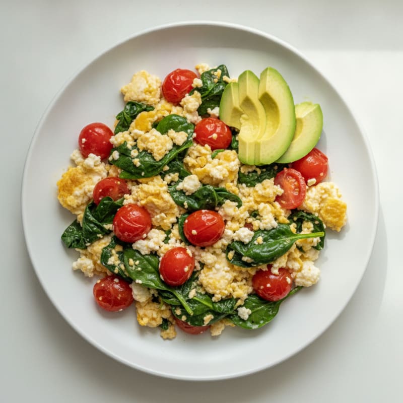 Cottage Cheese Scramble with Spinach and Cherry Tomatoes