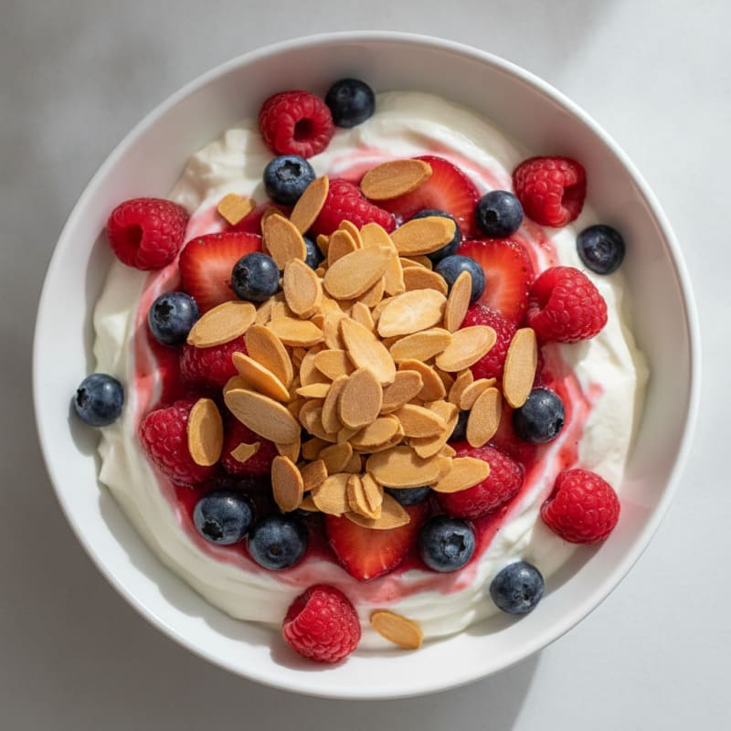 Greek Yogurt Protein Parfait with Mixed Berries and Almonds