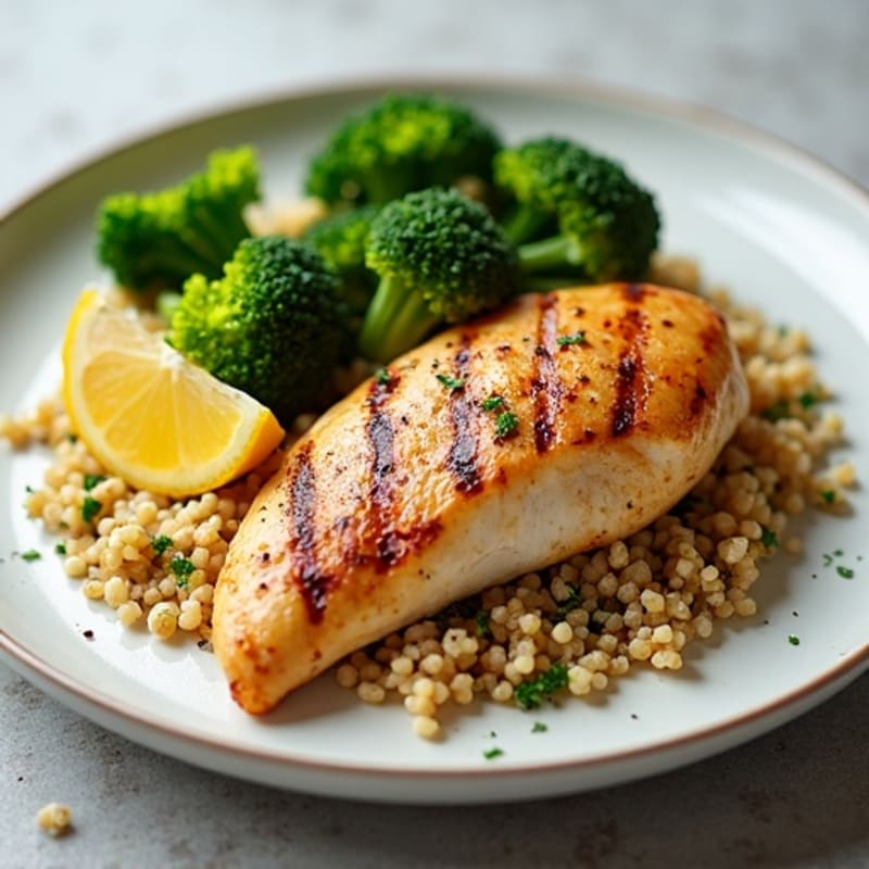 Grilled Chicken Breast with Quinoa and Roasted Broccoli