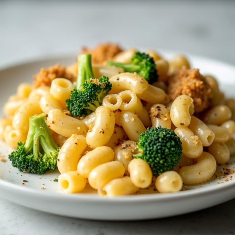 High-Protein Creamy Baked Mac and Cheese with Chicken and Broccoli