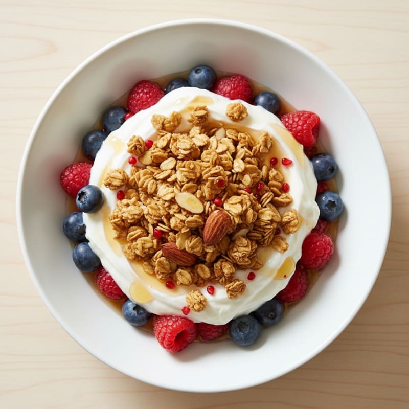 Creamy Greek Yogurt Parfait with Mixed Berries and Almond Granola